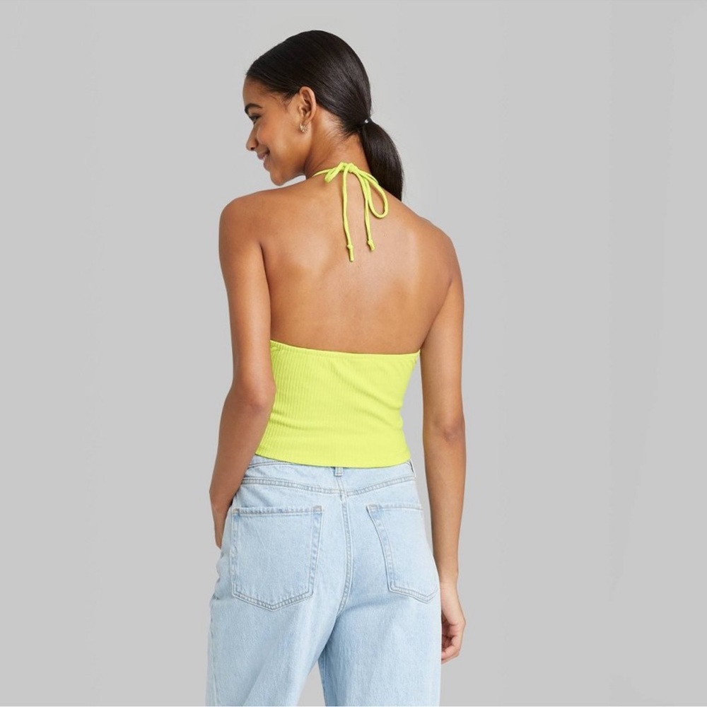 Women’s Lace Up Front Versatile tiny halter top Wild fable lime green Large NWT - Picture 2 of 8